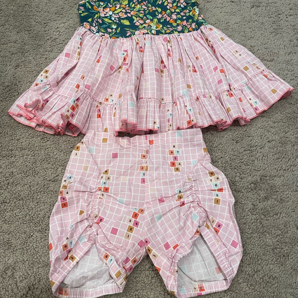 Olive Mae Floral and Checkered Baby Dress Set